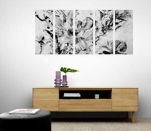 5-részes kép modern festett virágok fekete fehérben - 100x50