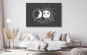 Kép a nap és a hold harmóniája fekete fehérben