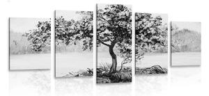 5-részes kép keleti cseresznyefa fekete fehérben