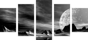 5-részes kép futurisztikus bolygó fekete fehérben