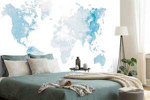 Tapéta akvarell világ térkép halvány kék színben