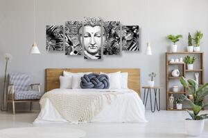 5-részes kép Buddha exotikus háttérrel fekete fehérben