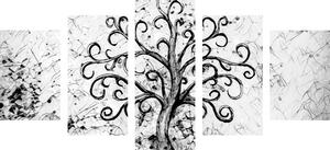 5-részes kép életfa szimbólum fekete fehérben
