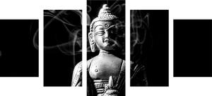 5-részes kép Buddha szobor fekete fehérben