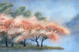 Tapéta akvarell virágzó fák