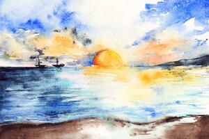 Öntapadó tapéta ragyogó naplemente a tenger mellett