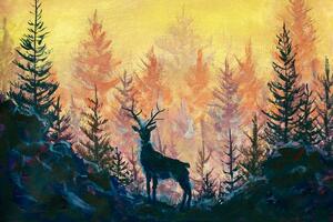 Tapéta művészeti erdő festmény