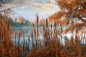 Fotótapéta tó az őszi természet közepén