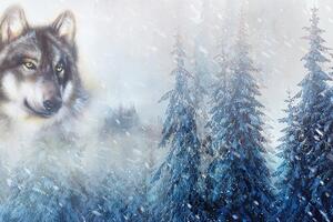 Tapéta farkas a havas tájban - 150x100