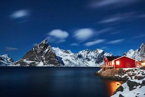 Öntapadó fotótapéta éjszakai táj Norvégiában