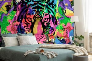 Tapéta színes tigris fej - 225x150