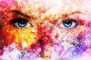 Öntapadó tapéta kék szemek absztrakt elemekkel