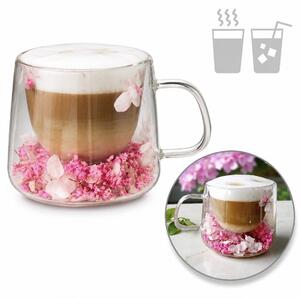 JAKS Rosia duplafalú hőálló üvegpohár hortenzia virágokkal 180 ml – 1 db
