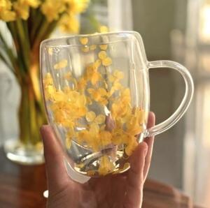 JAKS Yelly duplafalú boroszilikát üvegbögre virágokkal 300 ml – 1 db