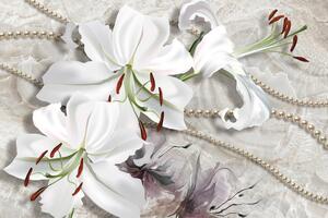 Öntapadó tapéta fehér liliom gyöngyökkel