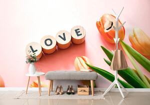 Öntapadó fotótapéta tulipán love felirattal Love