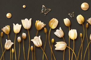 Öntapadó tapéta tulipánok arany motívummal