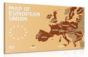 Kép oktatási térkép az Európai Unió országainak nevével barna színben