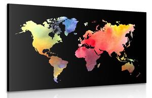 Kép világ térkép vízfestmény kivitelben fekete alapon