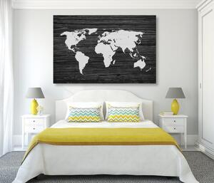 Kép világ térkép fa háttéren fekete fehérben
