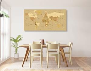 Kép világ térkép bézs színben - 100x50