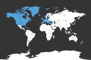 Kép modern térkép kék kontraszt színnel - 60x40
