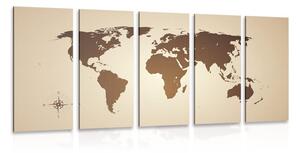 5-részes kép világtérkép barna színben