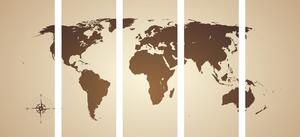 5-részes kép világtérkép barna színben