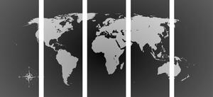 5-részes kép világtérkép szürke színben
