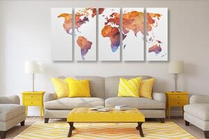 5-részes kép sokszögű világtérkép narancssárga árnyalatban