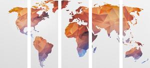 5-részes kép sokszögű világtérkép narancssárga árnyalatban