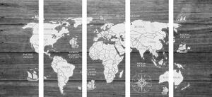 5-részes kép fekete fehér térkép fa háttéren