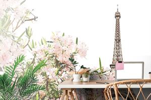 Öntapadó fotótapéta az Eiffel torony virágokkal