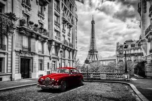 Fotótapéta piros retró autó Párizsban