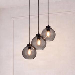 TK Lighting Cubus függőlámpa, Ø 50 cm, 3-lámpás, füstszürke, üveg, dimmelhető, Fekete, Nappali / Étkező, Üveg, Modern