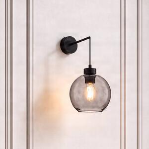 TK Lighting Cubus fali lámpa, fekete/füstszürke, üveg, 30 cm magas, E27, dimmelhető, Tiszta / átlátszó, Nappali / Étkező, Üveg, Modern