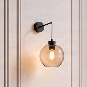 TK Lighting Cubus fali világítás, fekete/borostyán, üveg, Ø 18 cm, E27, dimmelhető, Tiszta / átlátszó, Nappali / Étkező, Üveg, Modern