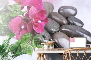Fotótapéta virágzó orchidea és wellness kövek