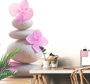 Fotótapéta kőegyensúly és rózsaszín keleti virágok