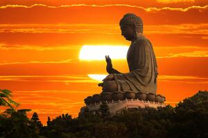 Tapéta Buddha szobor naplementénél