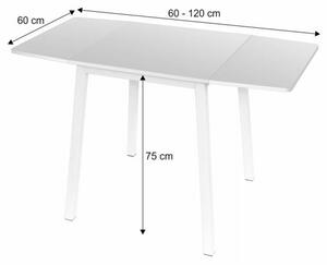 Étkezőasztal, MDF fóliázott|fém, fehér, 60-120x60 cm, MAURO