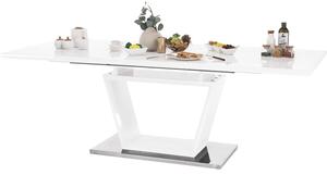 Étkezőasztal, nyitható, fehér extra magasfényű|acél, 160-220x90 cm, PERAK