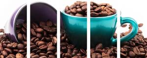 5-részes kép kávés csésze szemes kávé