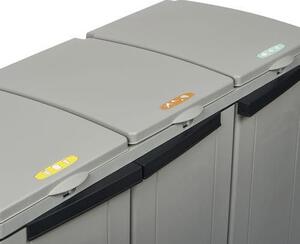 Műanyag szekrény ECO LINE 3 hulladék osztályozására, térfogata 3 x 110 l, szürke