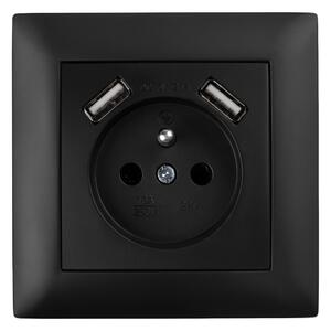Egyszeres földelt aljzat + 2x USB-A OSTE JNH003-G Black