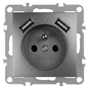 Egyszeres földelt aljzat + 2x USB-A OSTE JNH003-G Grey