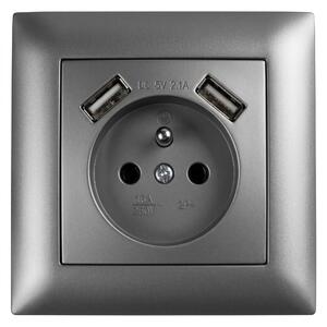 Egyszeres földelt aljzat + 2x USB-A OSTE JNH003-G Grey