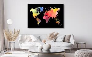 Parafa kép világ térkép akvarell kivitelben fekete háttéren