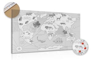 Parafakép fekete fehér világ térkép állatokkal