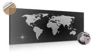 Parafa kép világ térkép szürke árnyalatban - 100x50